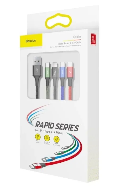 Baseus datový kabel 4v1 microUSB+USB-C+2xLightning 1,2m 3,5A černý