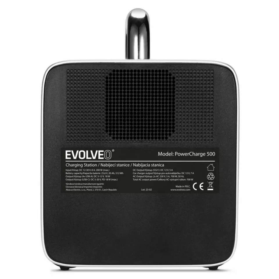 Evolveo PowerCharge 500, nabíjecí stanice, 20 Ah, 512 Wh, 2× 230 V zásuvka, 1× 1