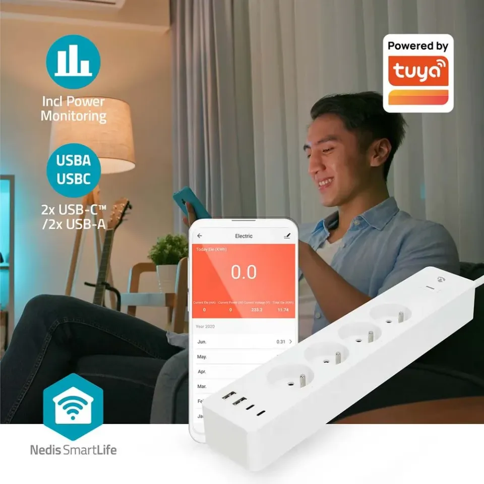Nedis WIFIP313EWT - SmartLife Prodlužovací Přívod| Wi-Fi | 4x Zásuvka typu F (CE