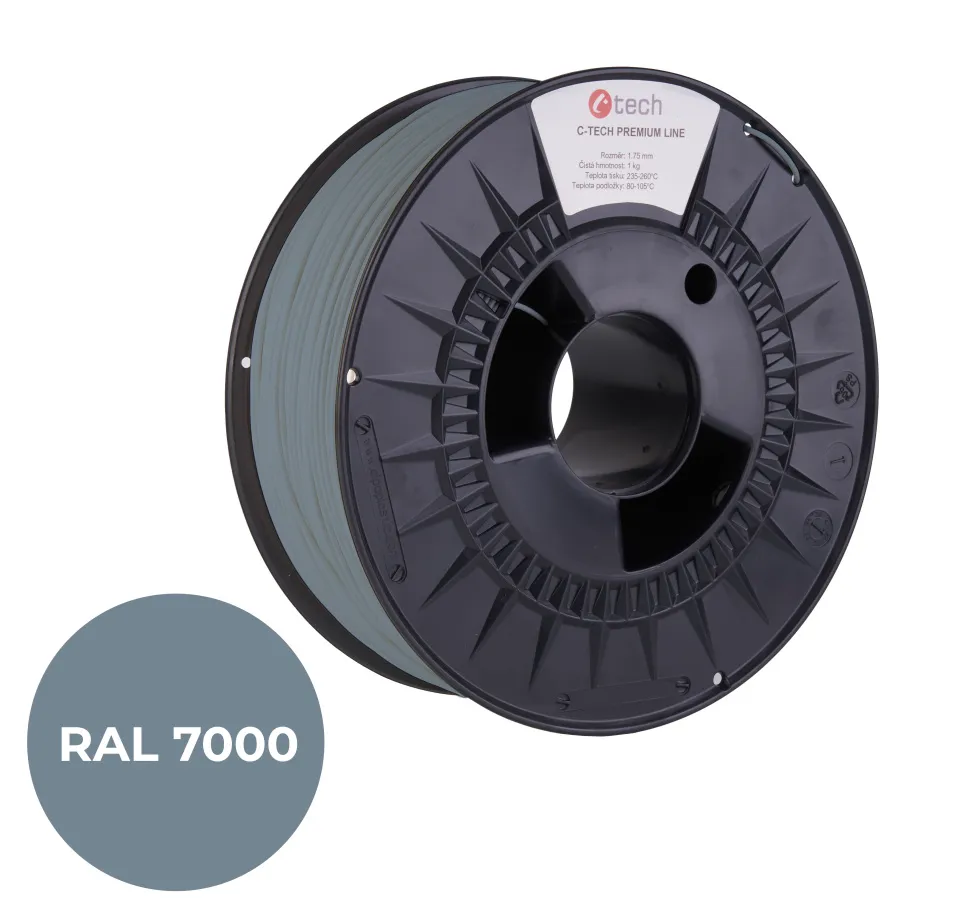 C-TECH tisková struna PREMIUM LINE ( filament ) , PETG, veverčí šedá, RAL7000, 1