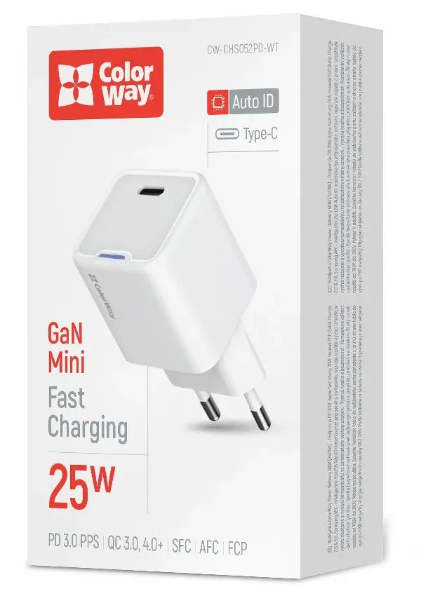 COLORWAY 1x USB-C/ síťová nabíječka/ GaN/ PD/ PPS/ 25W/ Bílá