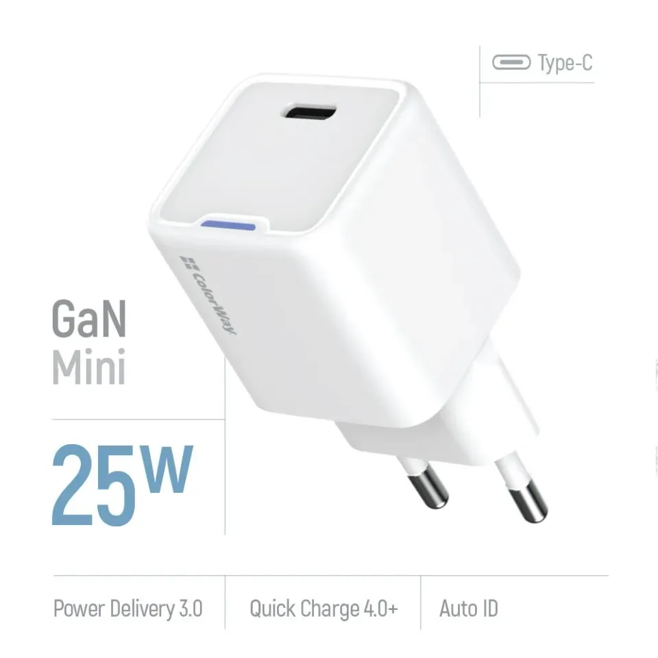 COLORWAY 1x USB-C/ síťová nabíječka/ GaN/ PD/ PPS/ 25W/ Bílá