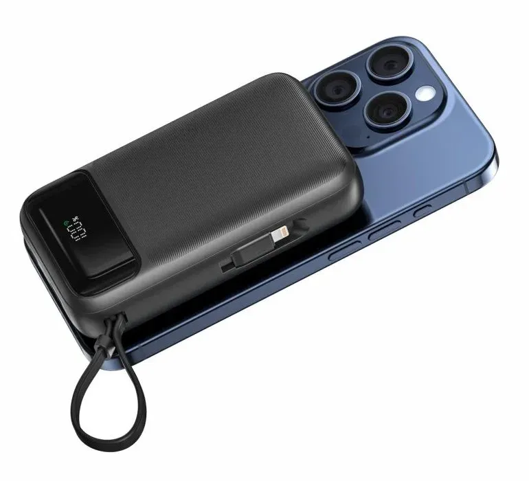 Swissten power bank 20000 mah pd 20w s integrovanými kabely usb-c a lightning (kompatibilní s magsafe)