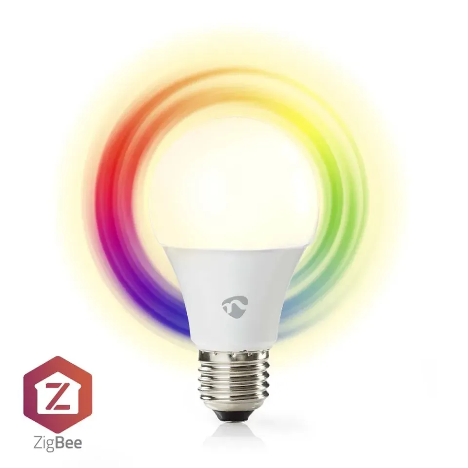 NEDIS chytrá LED žárovka/ Zigbee 3.0/ E27/ A60/ 9W/ 230V/ 470lm/ teplá až studená bíla/ 2700–6500K/ RGB/ stmívatelná