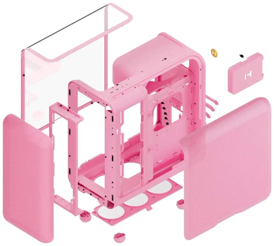 HYTE skříň X50 Strawberry Milk / prosklená zaoblená bočnice / bez zdroje / 1x USB-C / 2x USB-A