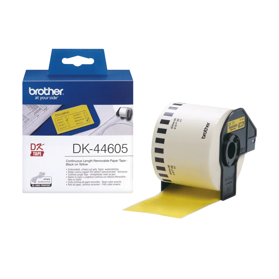 Brother - DK 44605 (papírová role žlutá 62mm x 30,48m) - snadno odstranitelná