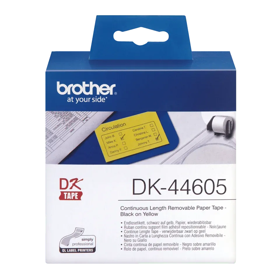 Brother - DK 44605 (papírová role žlutá 62mm x 30,48m) - snadno odstranitelná