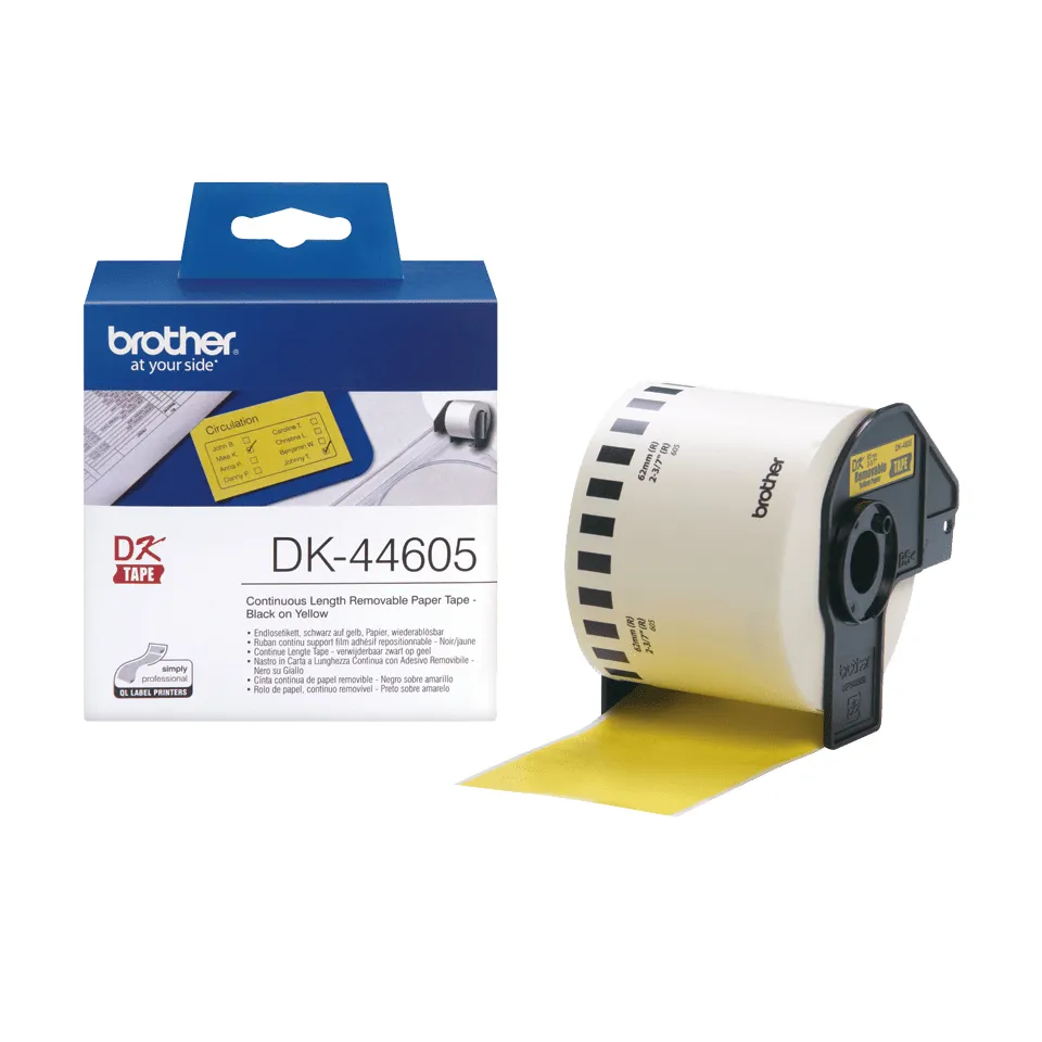 Brother - DK 44605 (papírová role žlutá 62mm x 30,48m) - snadno odstranitelná