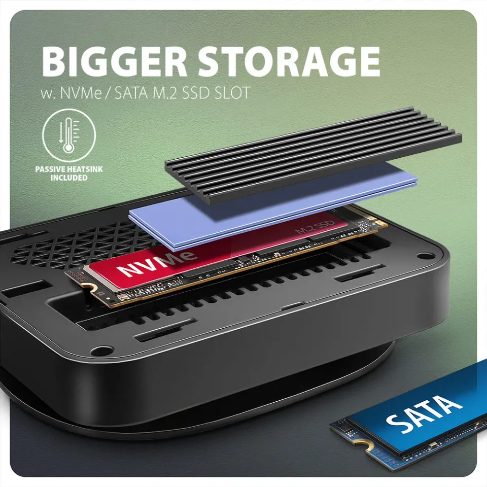 AXAGON HMC-UFO, USB 10Gbps hub, 2x USB-A, USB-C, HDMI 4k/60, RJ-45, M.2 slot, SD