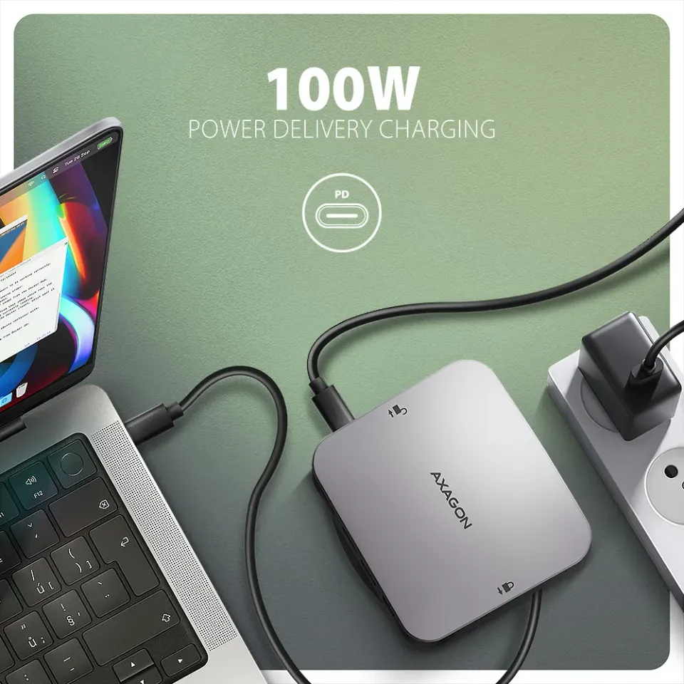 AXAGON HMC-UFO, USB 10Gbps hub, 2x USB-A, USB-C, HDMI 4k/60, RJ-45, M.2 slot, SD