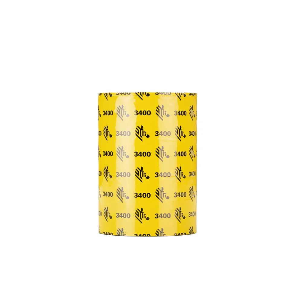 Zebra Wax/Resin Ribbon, 110mmx450m, 3400; High Performance, 25mm core,