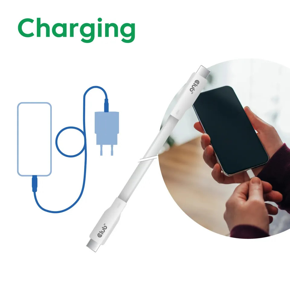 Club3D Kabel USB-C 4.0, 20Gbps, 4K60Hz, PD 240W, 2m, bílá
