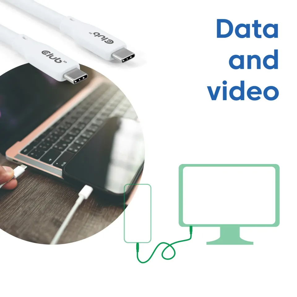 Club3D Kabel USB-C 4.0, 20Gbps, 4K60Hz, PD 240W, 2m, bílá