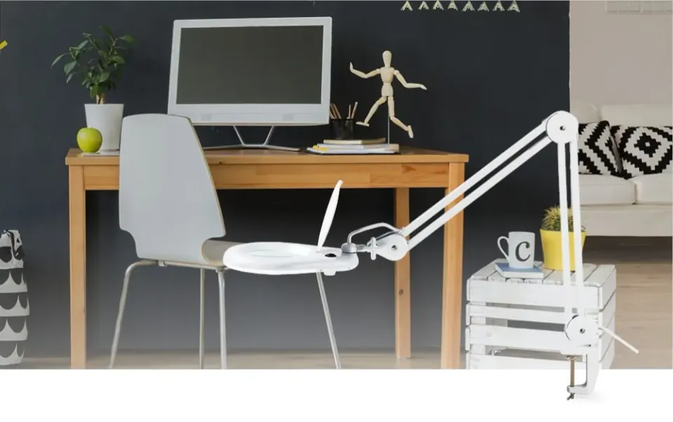 NEDIS zvětšovací stolní LED lampa/ čočka 3 dioptrie/ spotřeba 9 W/ teplota 6500 K/ světelný tok 720 lm/ bílá