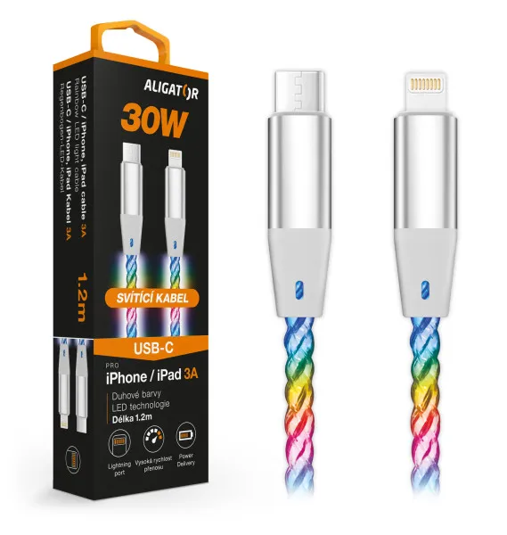ALIGATOR Datový kabel LIGHT 3A, 30W USB-C/Lightning 0,5m