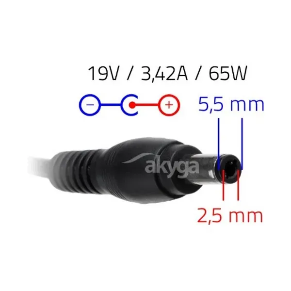 TRX Akyga 65W napájecí adaptér/ nabíječka/ Asus/ HP/ Toshiba/ 19V/ 3.42A/ 5.5x2.5mm konektor/ neoriginální