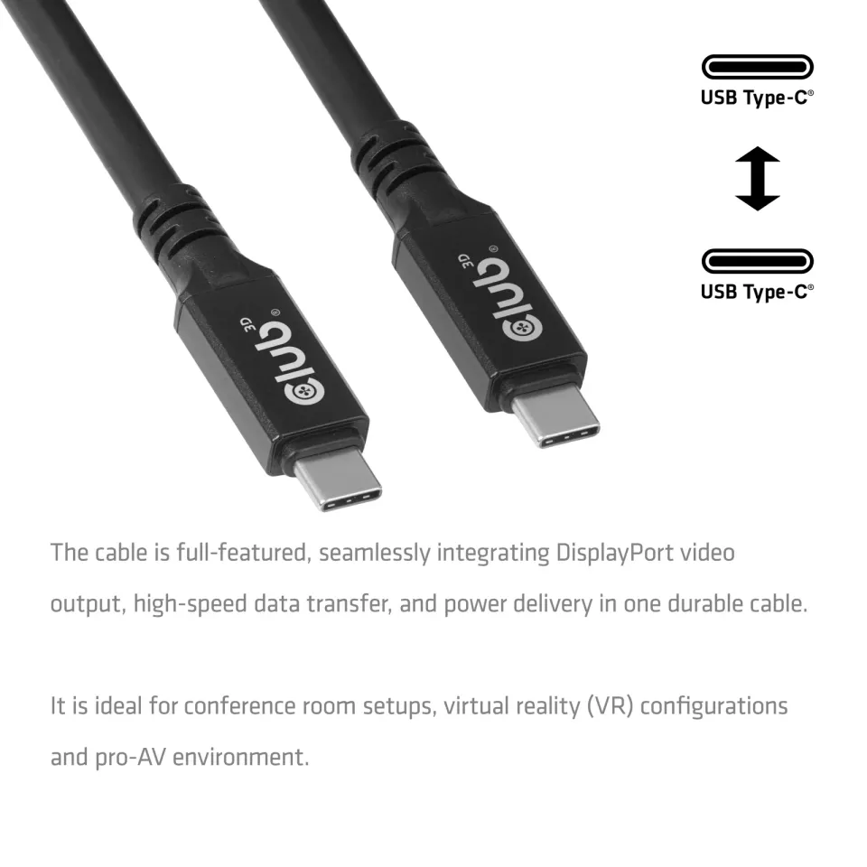 Club3D Kabel USB-C, 60W, 9m, 8k60Hz, 20Gbps, černá