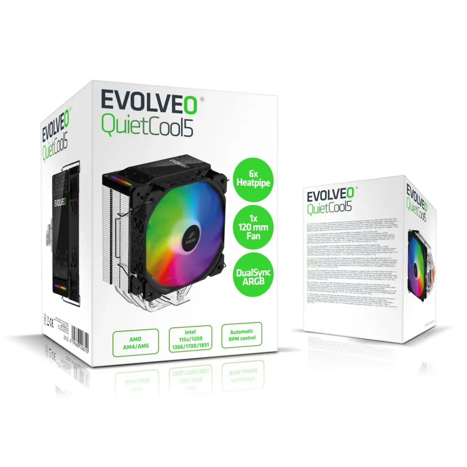 EVOLVEO QuietCool5, CPU chladič, 6x heatpipe, černý