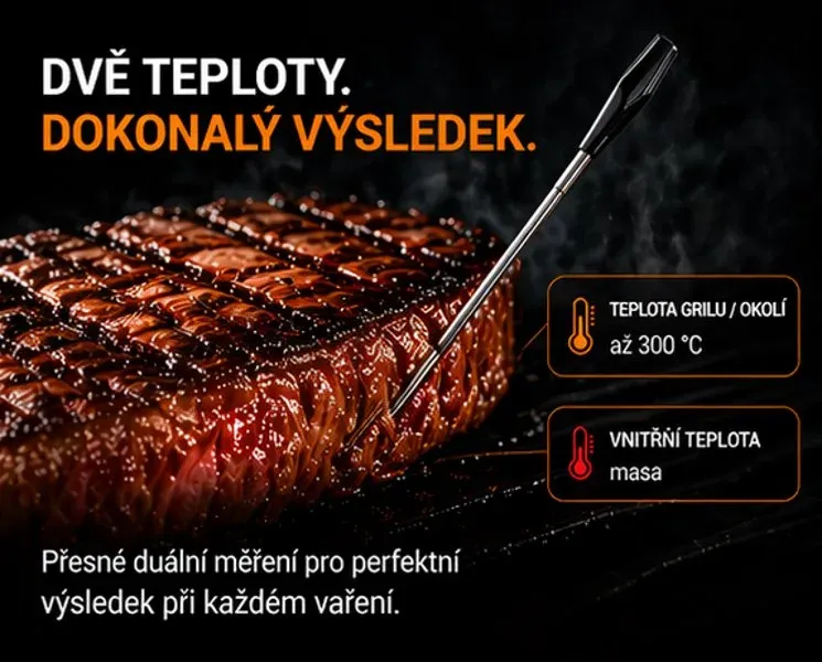 HELMER chytrý bezdrátový kuchyňský teploměr s jednou sondou TM 27/ LCD displej/ –10 až 100 °C/ Bluetooth/ černý