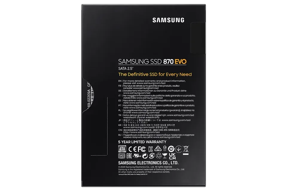 SAMSUNG 870 EVO 500GB SSD 2.5in 7mm SATA3 6GB/s V-NAND 3bit MLC (čtení max. 560MB/s, zápis max. 530MB/s, záruka omezena na 300 TBW)