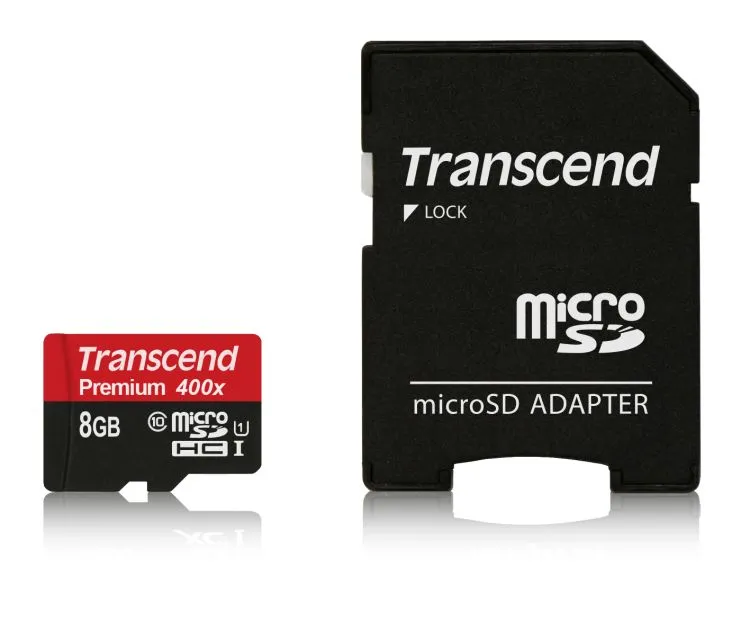 Transcend 8GB microSDHC UHS-I 400x Premium (Class 10) paměťová karta (s adaptére