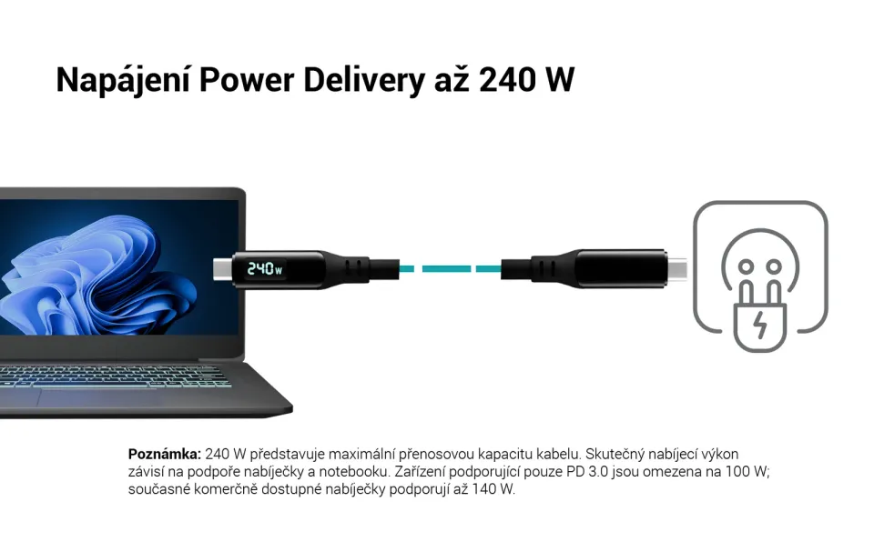 i-tec Thunderbolt 4/USB4 Class Pro Cable 240W with LCD (40 Gbps, 150 cm)