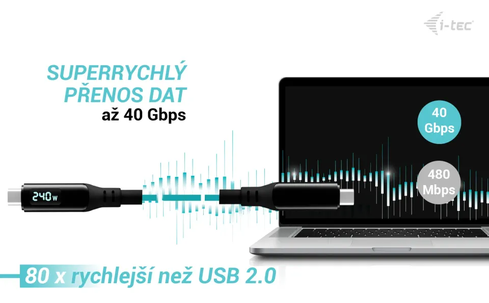 i-tec Thunderbolt 4/USB4 Class Pro Cable 240W with LCD (40 Gbps, 150 cm)