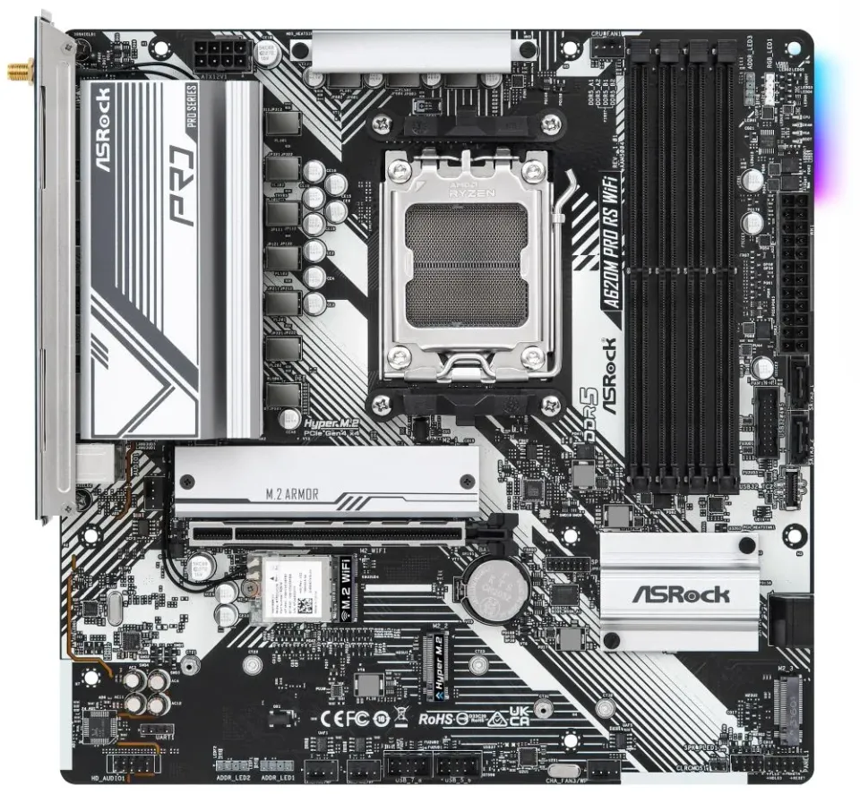OPRAVENÉ - ASRock A620M Pro RS WiFi / AMD A620 / AM5 / 4x DDR5 DIMM / 3x M.2 / HDMI / DP / USB-C / WiFi / mATX