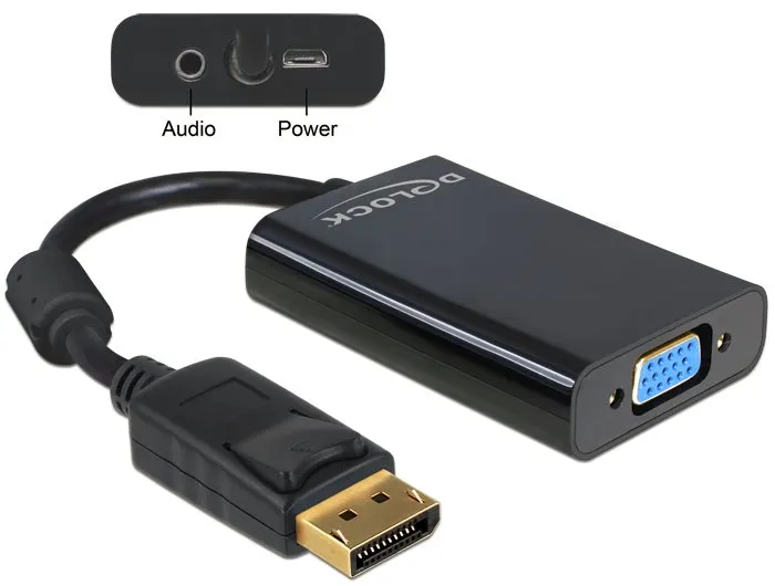 Delock Adaptér Displayport samec > VGA 15 pin samice + Audio + napájení