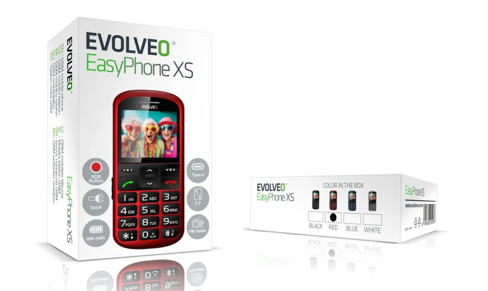 EVOLVEO EasyPhone XS, mobilní telefon pro seniory, červený