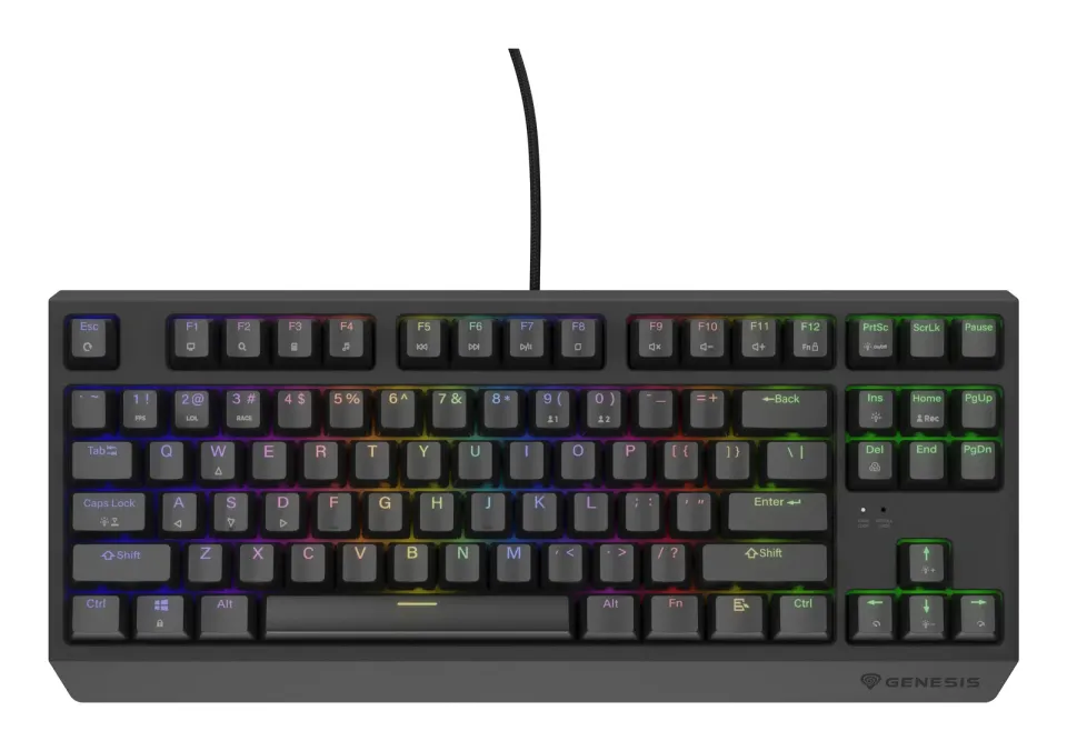 Genesis herní klávesnice THOR 230/TKL/RGB/Outemu Brown/Drátová USB/US layout/Černá