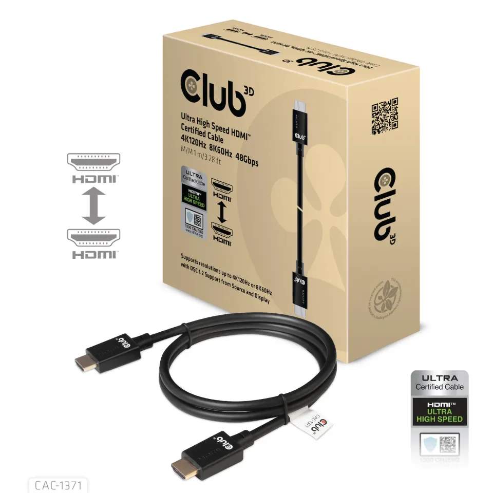 Club3D Kabel Ultra Rychlý HDMI™ Certifikovaný 4K 8K60Hz 48Gbps (M/M), 1m, 30 AWG