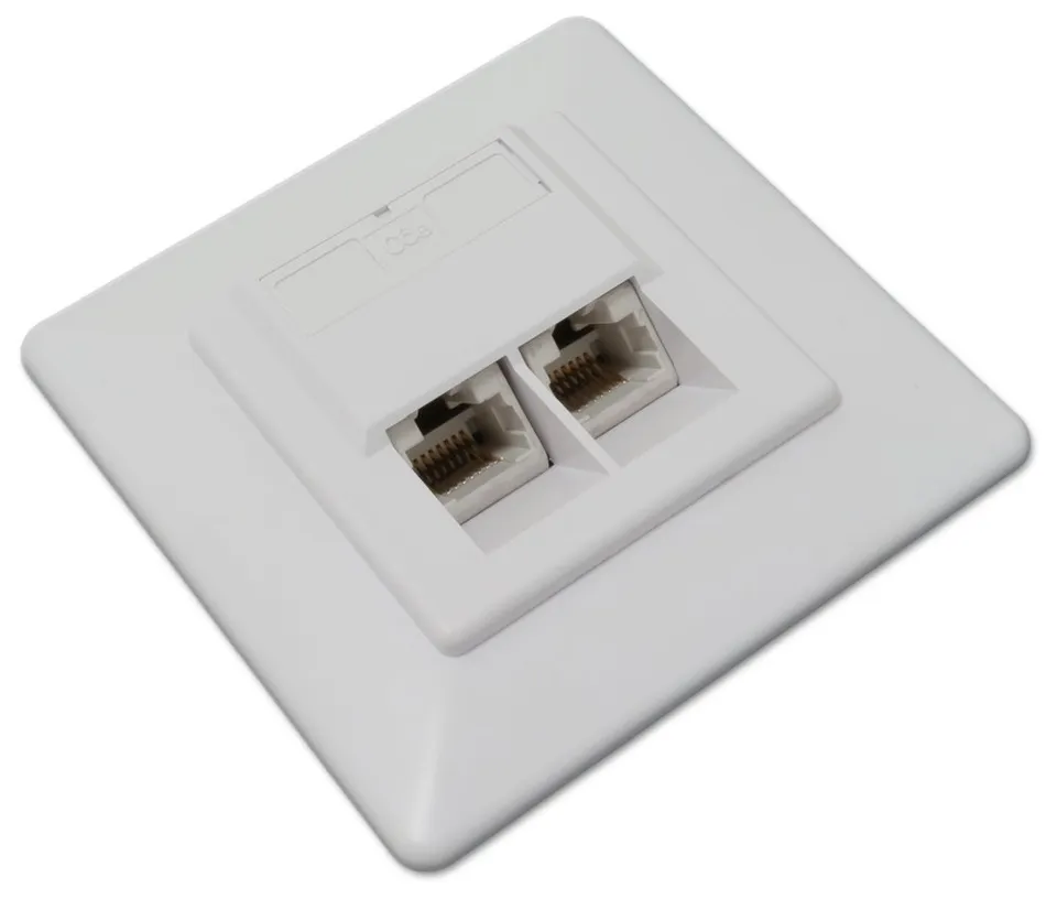 XtendLan Zásuvka 2x RJ-45, Cat6, nestíněná, pod omítku, při užití krabičky i na zeď, šikmý vývod