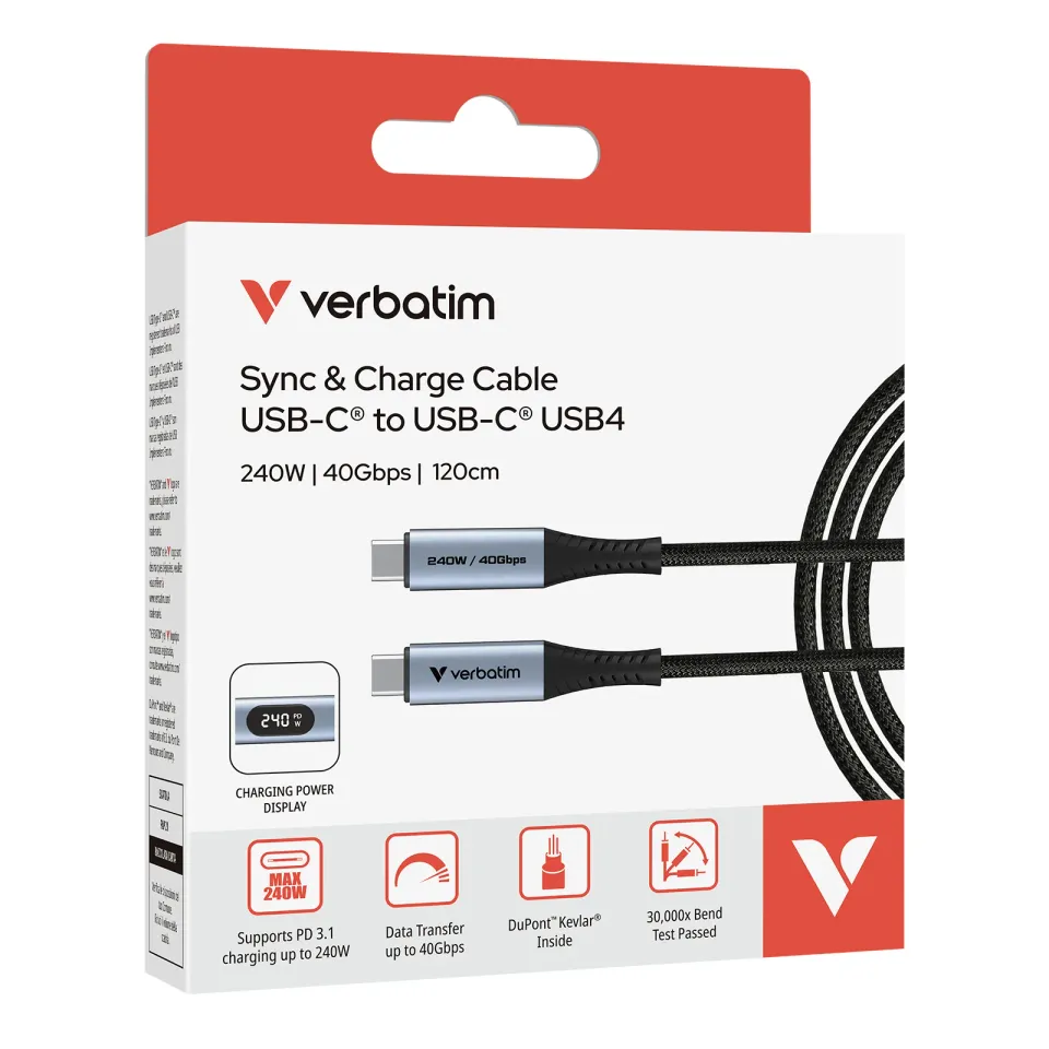 VERBATIM Kabel USB4 Sync & Charge, 240W, s displejem, 120cm
