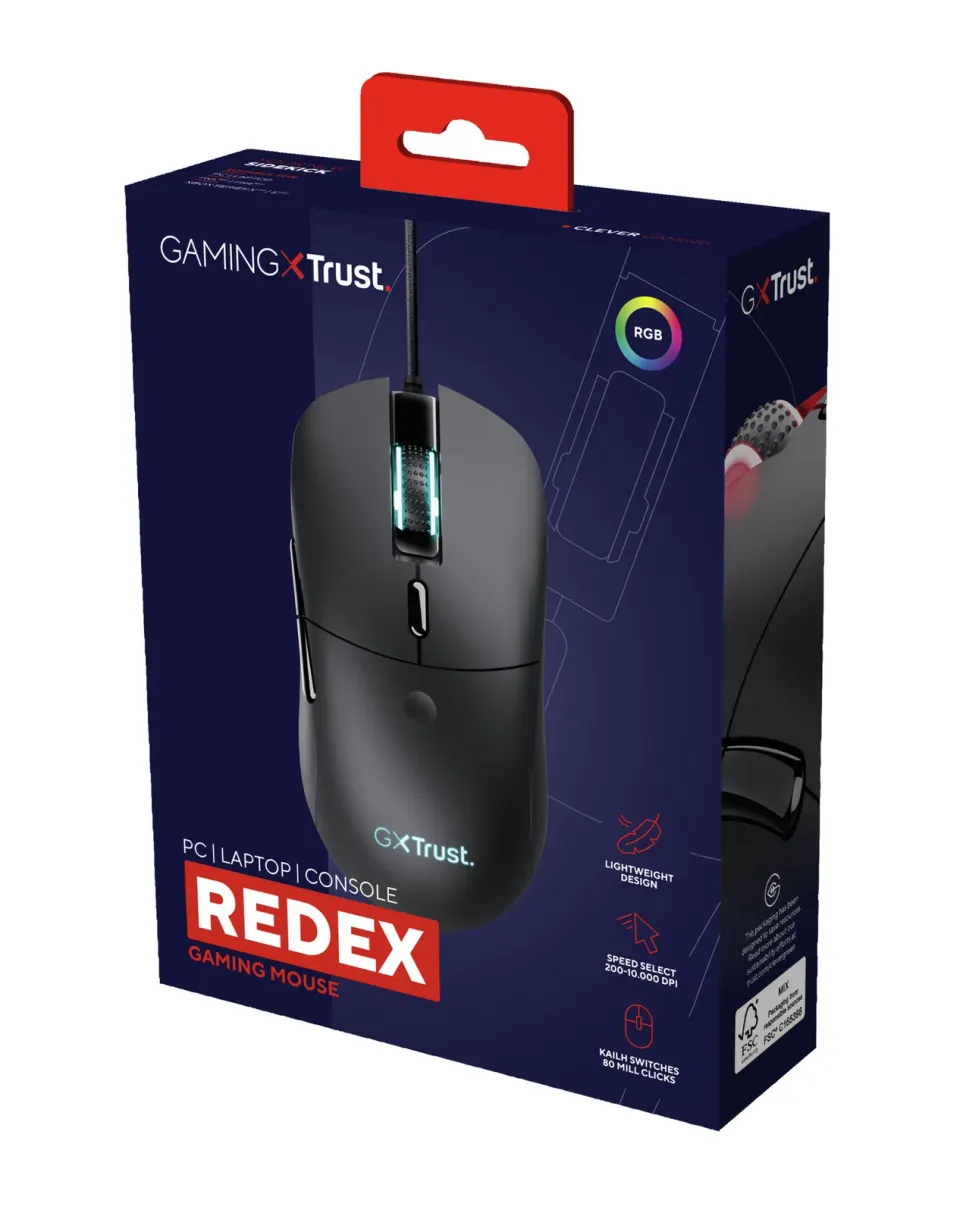 TRUST myš GXT 981 Redex Gaming Mouse, optická, RGB, černá