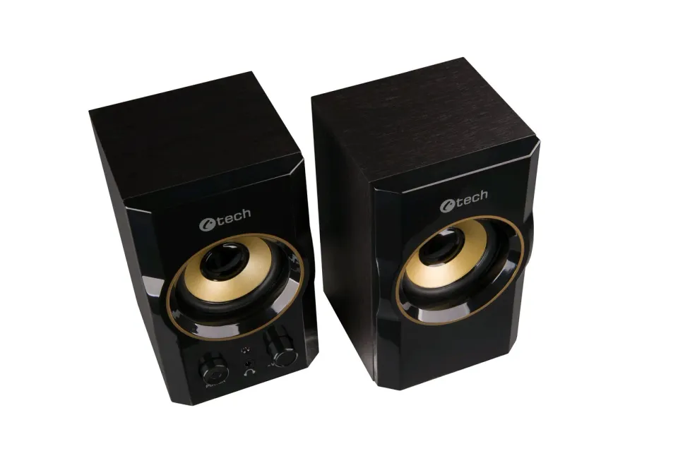 C-TECH repro SPK-11, 2.0, dřevěné, černo-zlaté, USB