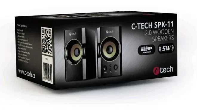 C-TECH repro SPK-11, 2.0, dřevěné, černo-zlaté, USB
