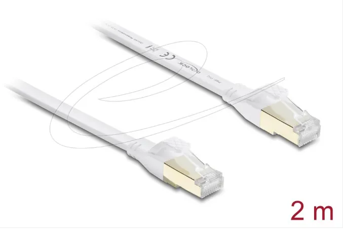 Delock Plochý spojovací kabel RJ45 Cat.8.1 U/FTP, až 40 Gbps, 2 m, bílý