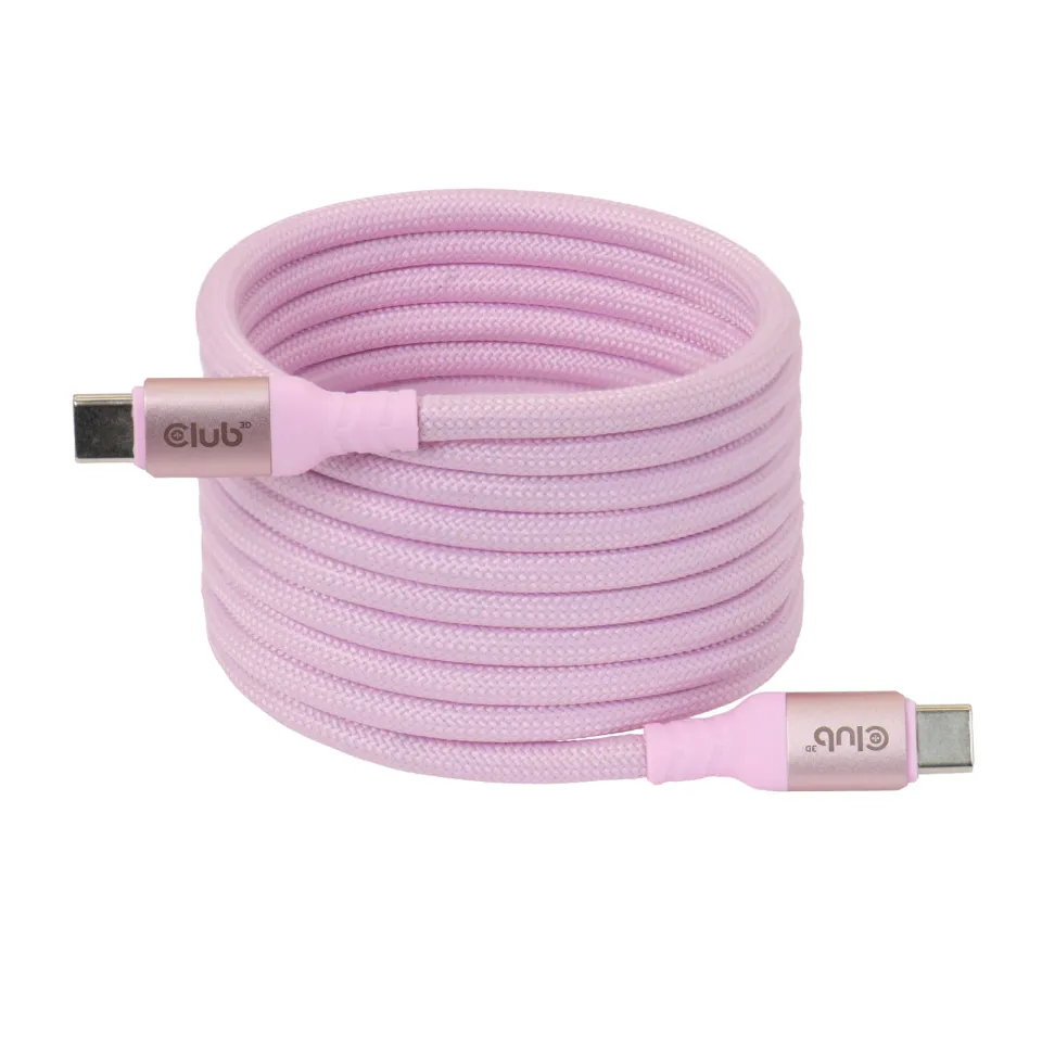 Club3D Kabel magnetický USB-C, 240W PD3.1, 480 Mbps, 2m, růžová