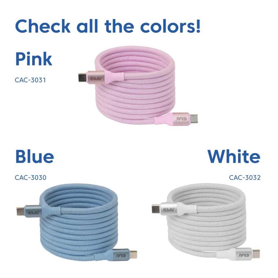 Club3D Kabel magnetický USB-C, 240W PD3.1, 480 Mbps, 2m, růžová