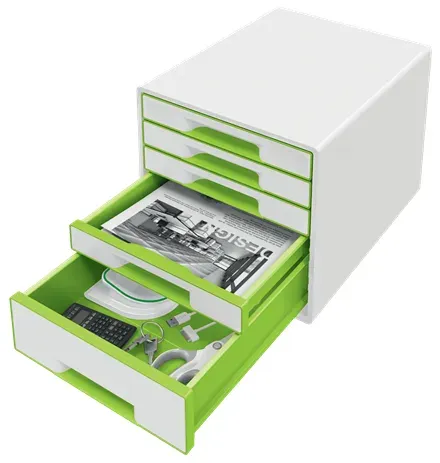 LEITZ Zásuvkový box WOW CUBE, 5 zásuvek, bílá/zelená