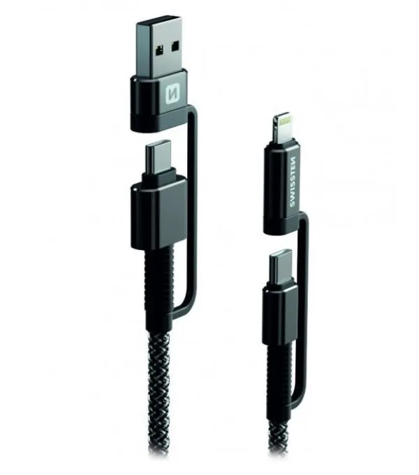 Swissten datový kabel ARAMID REINFORCED - 4in1 3A 1,5 M antracit