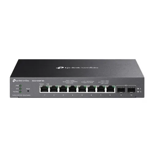 TP-LINK SG2210XMP-M2 Omada inteligentní switch s 8 porty 2.5GBASE-T podporujícími PoE+ a 2 porty 10GE SFP+