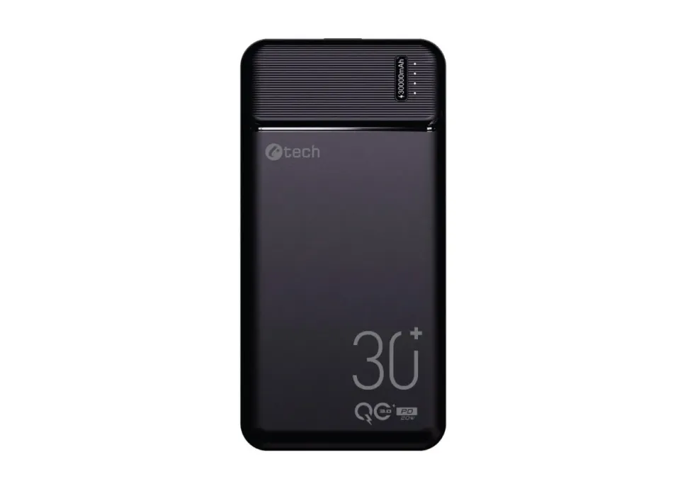 C-TECH Powerbanka 30000mAh, Li-Pol, 20W, USB-C/USB-A/micro USB/PD/Quick charge