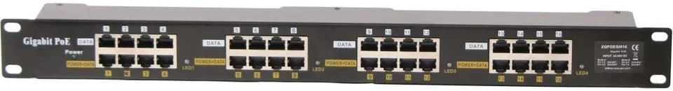 MaxLink Gigabit POE panel 16 portů, 1U pro rack 19", stíněný