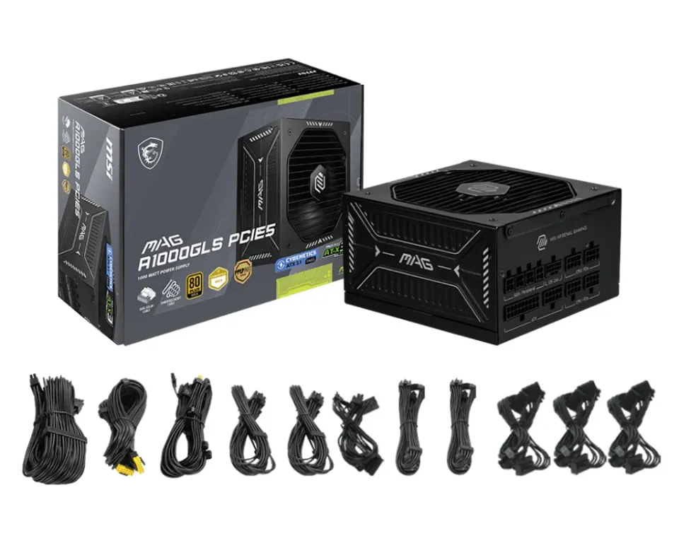 MSI zdroj MAG A1000GLS PCIE5/ 1000W/ ATX3.1/ akt. PFC/ 7 let celk. záruka/ 135mm fan/ modulární kabeláž/ 80PLUS Gold