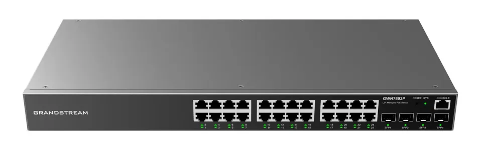 Grandstream GWN7803P L2+ Managed Network PoE Switch 24x 1Gb RJ45, 4x SFP, DHCP, QoS, VLAN