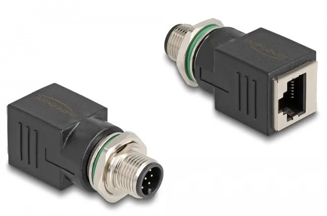 Delock M12 adaptér, ze čtyřpinové A-kódované zástrčky na konektor RJ45 přímý (60063)