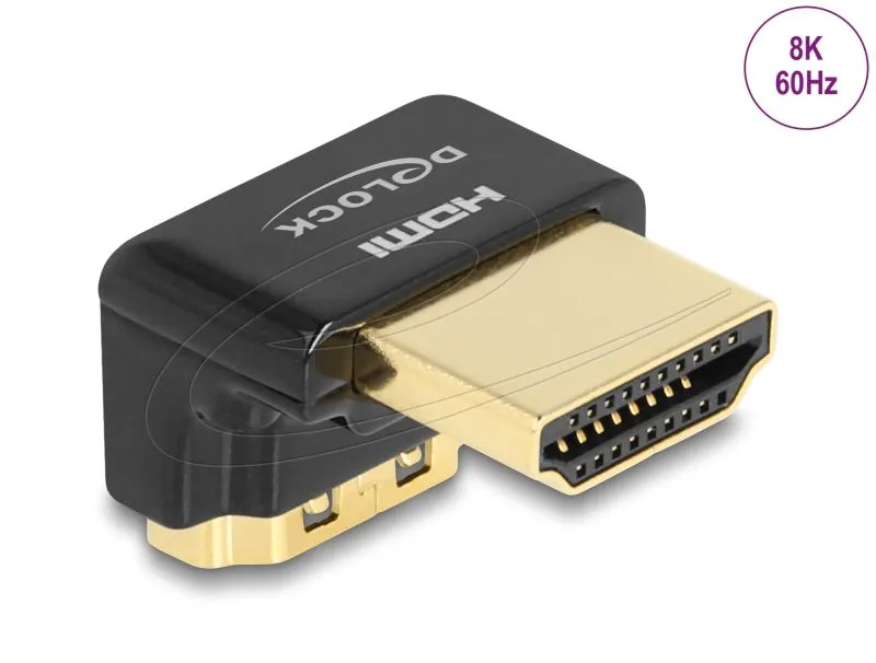 Delock Adapter HDMI, von Stecker auf Buchse, 90° rechtwinklig unten 8K 60 Hz, Metall