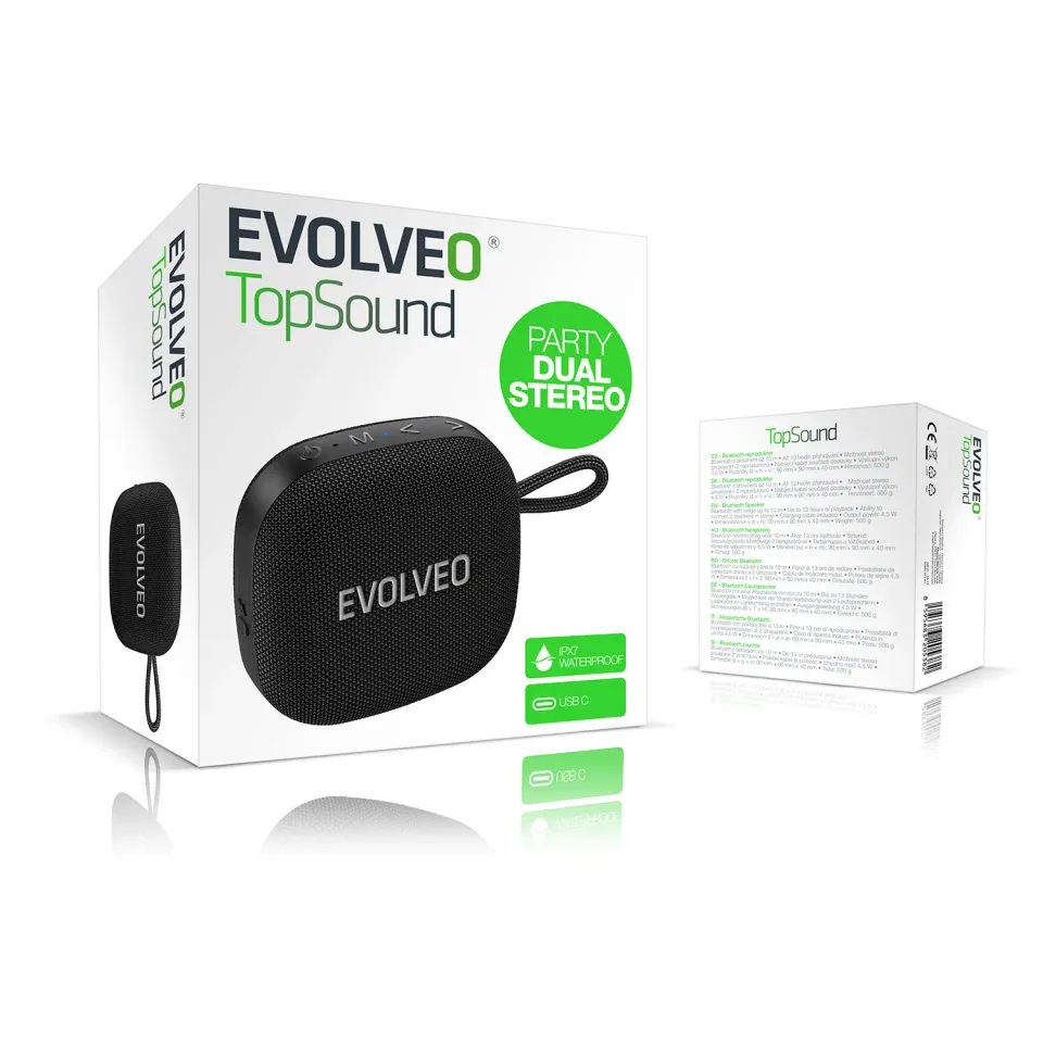 EVOLVEO TopSound, bezdrátový vodotěsný bluetooth reproduktor s rádiem, černý